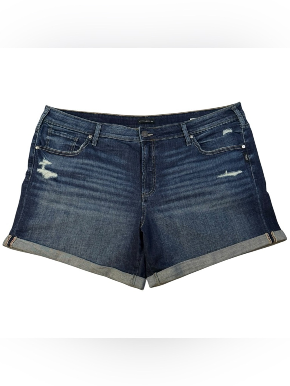 Silver Jeans Dark Blue Distressed Cuffed Denim Shorts